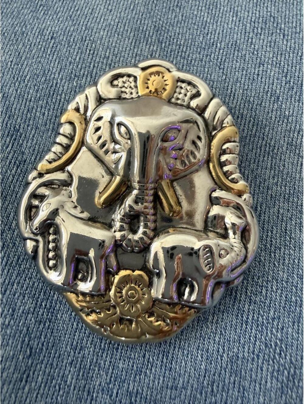 Gold & Silver Tone Elephant Brooch Pendant